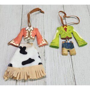 Vtg Western Country Girl & Boy Cowboy Outfits Christmas Hanging Ornament Holiday